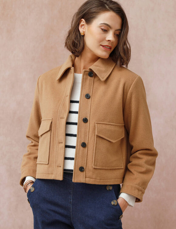 Veste courte en drap de laine (caramel)