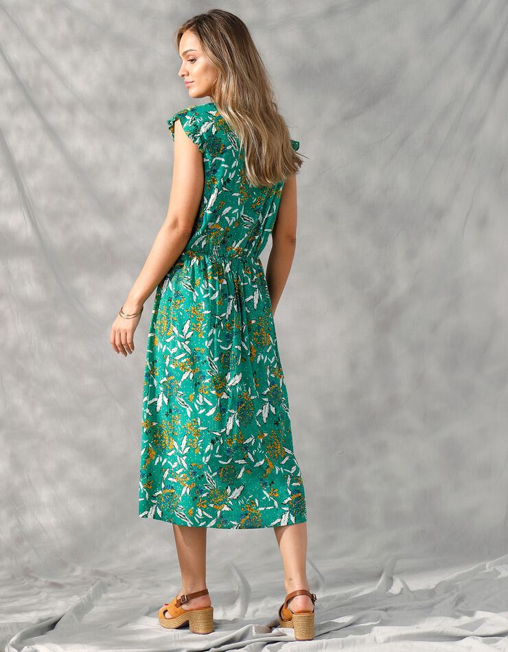 Robe mi-longue forme cache-coeur imprimée  (vert / bleu)