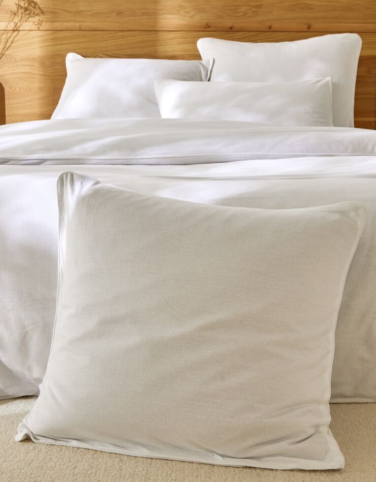 Linge de lit uni en jersey passepoilé coton (blanc)