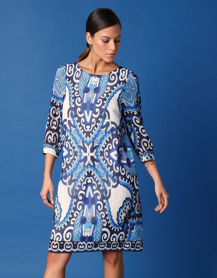 Robe imprimée légèrement évasée  (bleu / blanc)