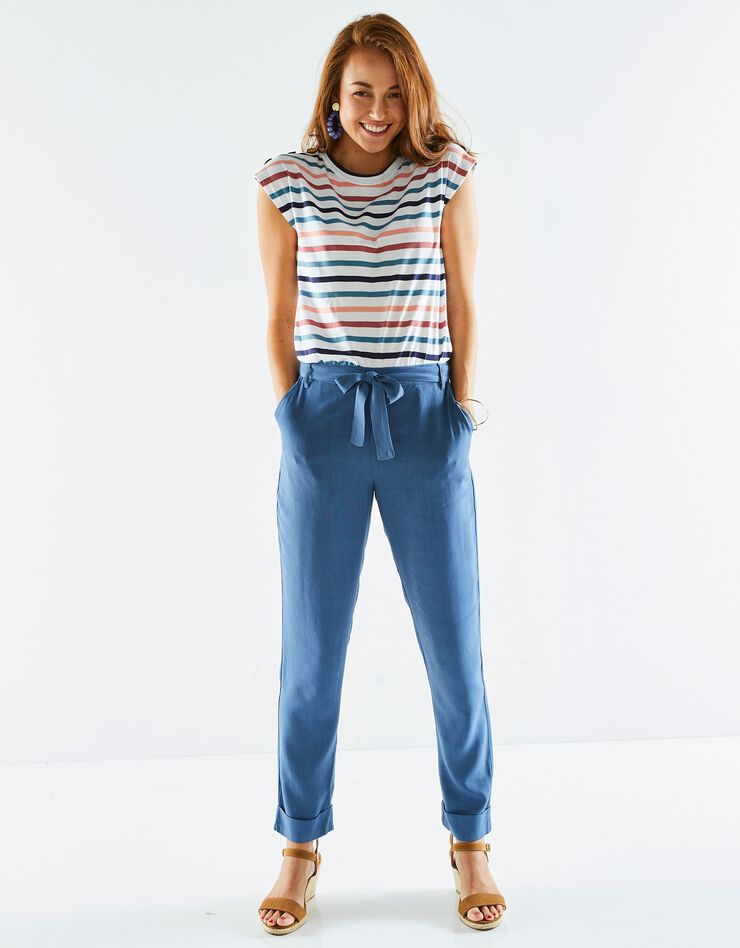 Pantalon 7/8ème fuselée uni, tissu fluide (bleu grisé) Pantalon 7/8ème fuselée uni, tissu fluide (bleu grisé)