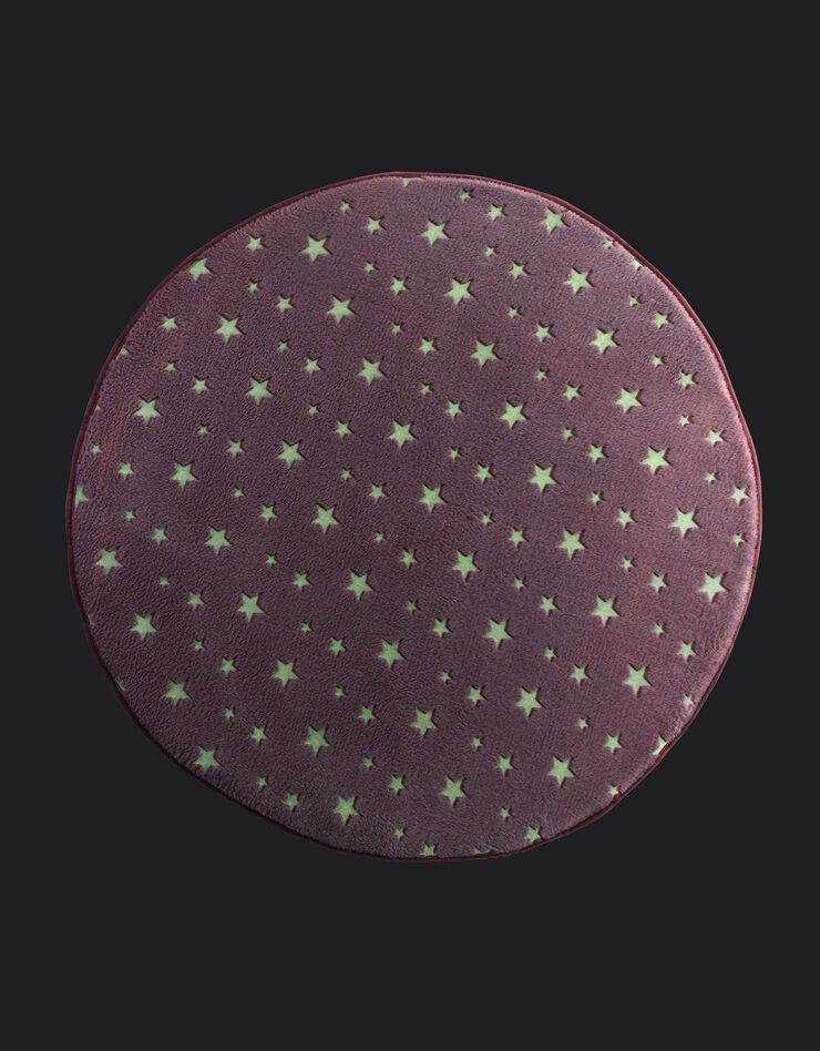 Tapis flanelle imprimé étoiles phosphorescentes - rond (rose)