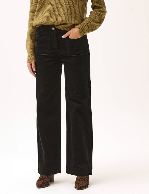 Pantalon velours coupe large taille haute, grande stature (noir)