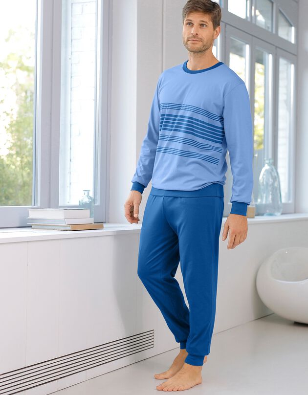 Pyjama coton rayé manches longues (bleu)