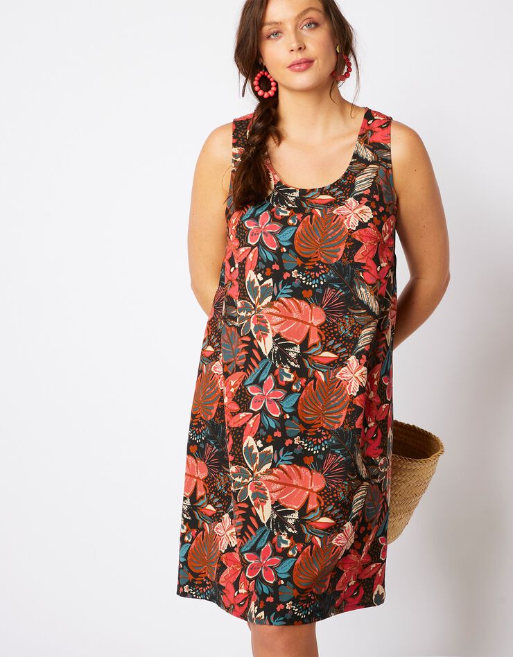 Robe sans manches imprimée (noir / corail) Robe sans manches imprimée (noir / corail)