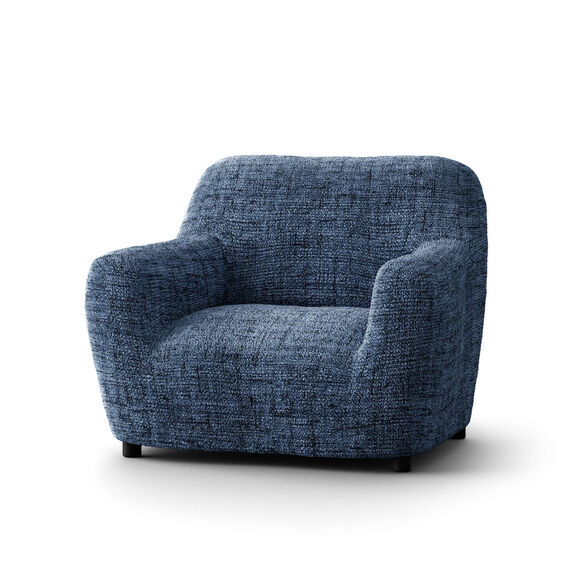 Housse bi-extensible microfibre effet faux uni pour fauteuil et canap&eacute; (bleu)