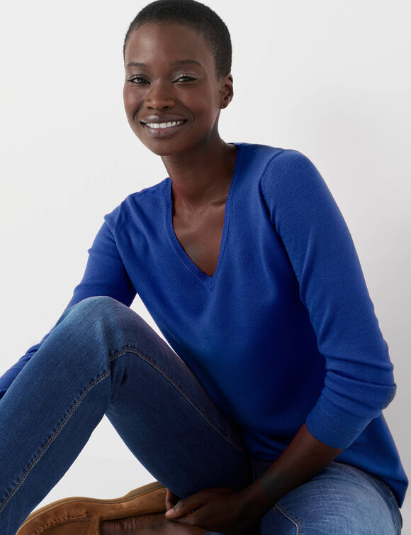 Pull col V, toucher doux (bleu dur)