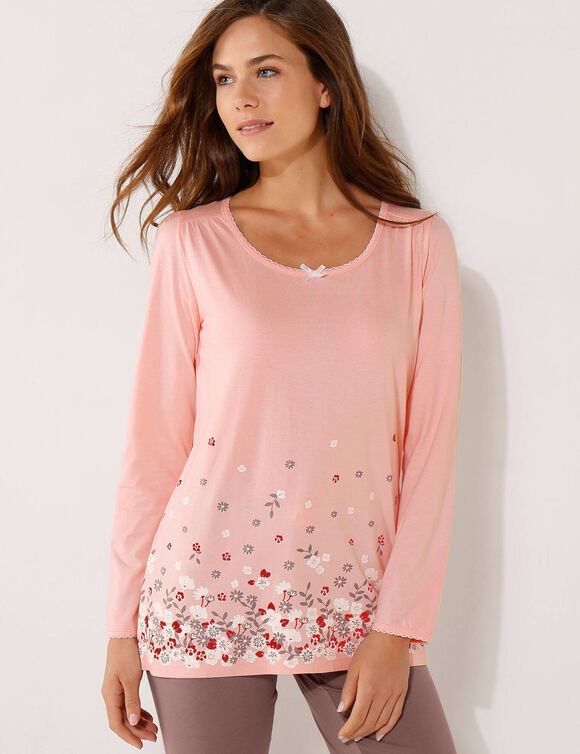 T-shirt imprimé fleurs - manches longues (rose)