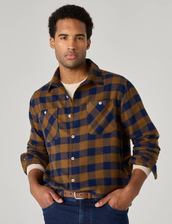 Chemise carreaux &eacute;cossais flanelle (cuivre / marine)