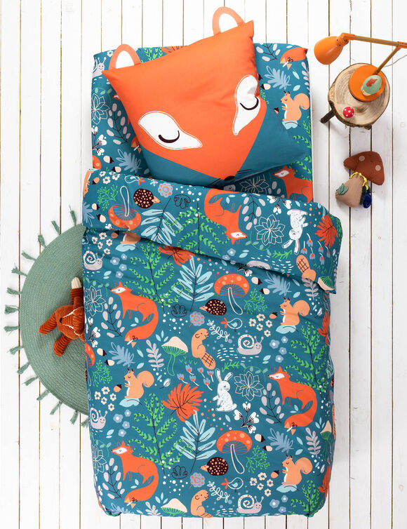 Linge de lit enfant imprim&eacute; Champy - coton biologique(**) 57 fils/cm&sup2; (bleu)