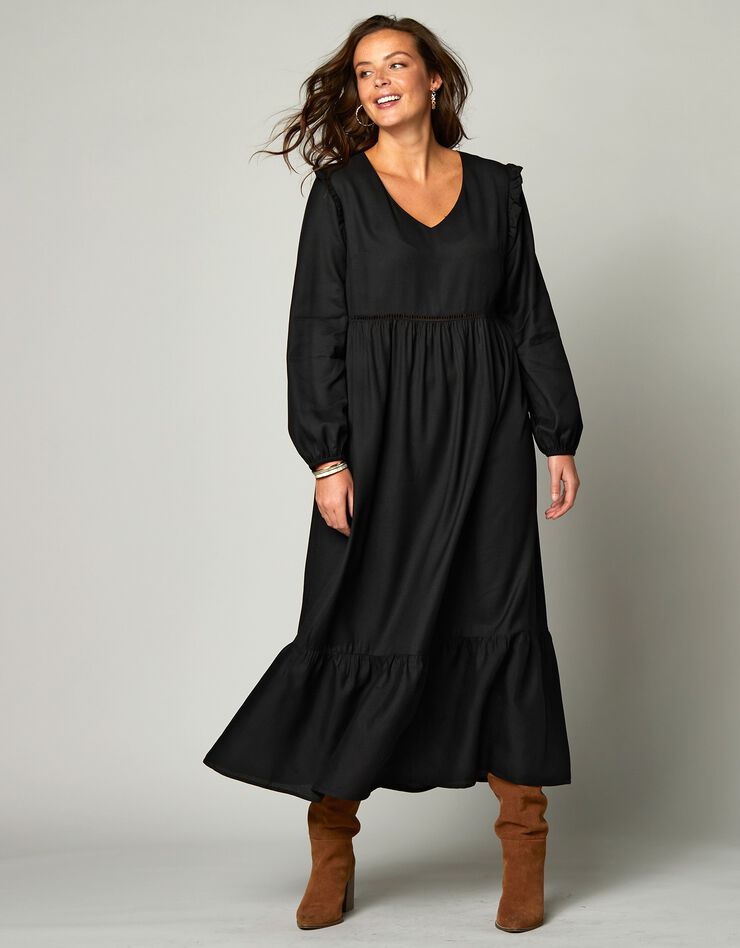 Robe longue unie base volantée (noir) Robe longue unie base volantée (noir)