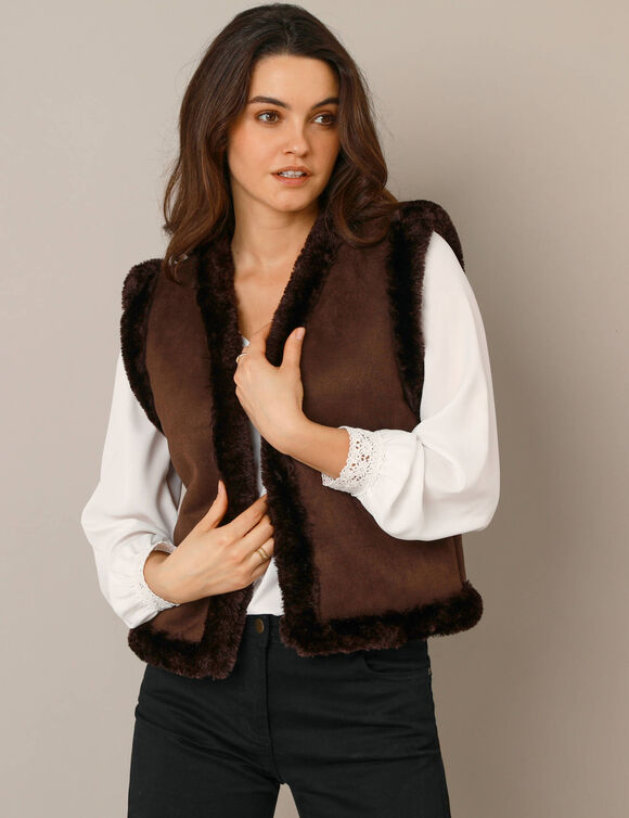 Veste fourrée sans manches, en suédine (chocolat)
