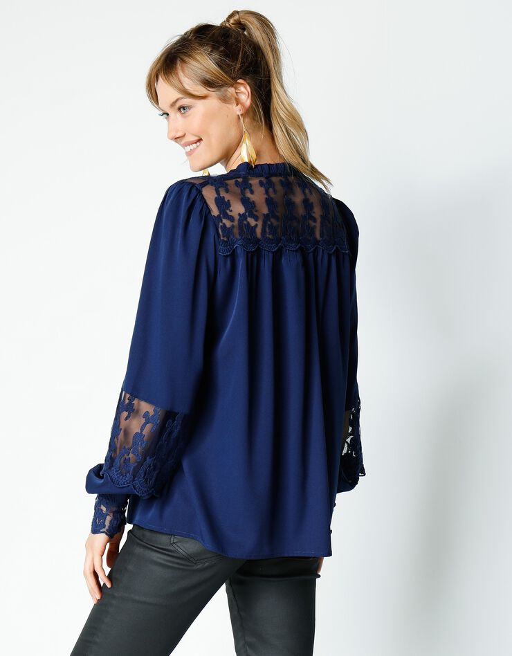 Blouse dentelle manches longues blousantes (bleu nuit) Blouse dentelle manches longues blousantes (bleu nuit)