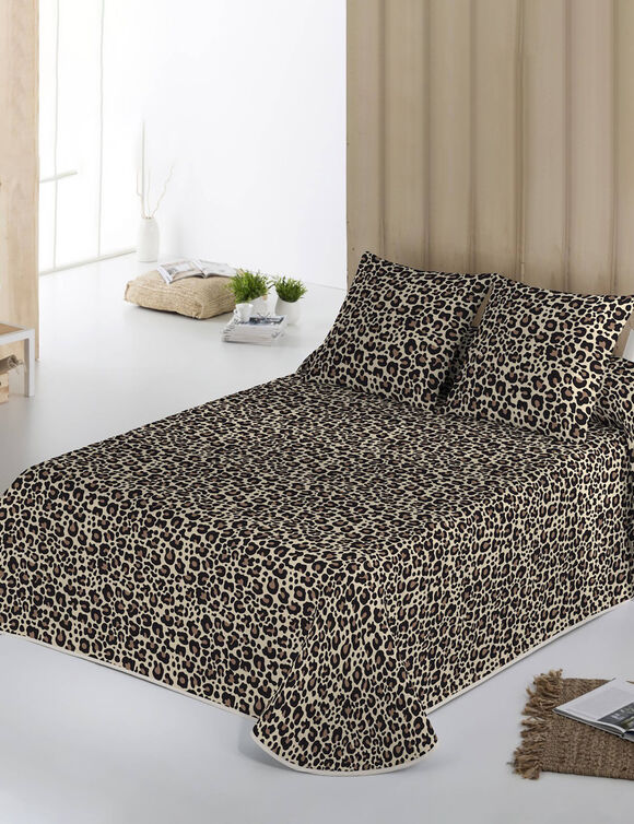 Couvre-lit matelass&eacute; L&eacute;o imprim&eacute; l&eacute;opard (chocolat)