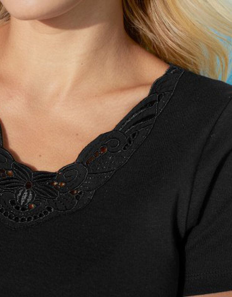 Tee-shirt manches courtes dentelle (noir) Tee-shirt manches courtes dentelle (noir)