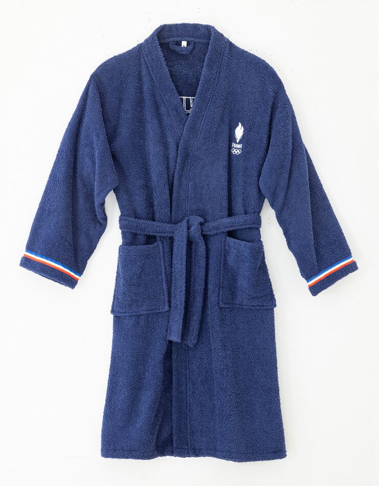 Peignoir de bain adulte JO Paris 2024® col kimono, éponge bouclette (bleu)