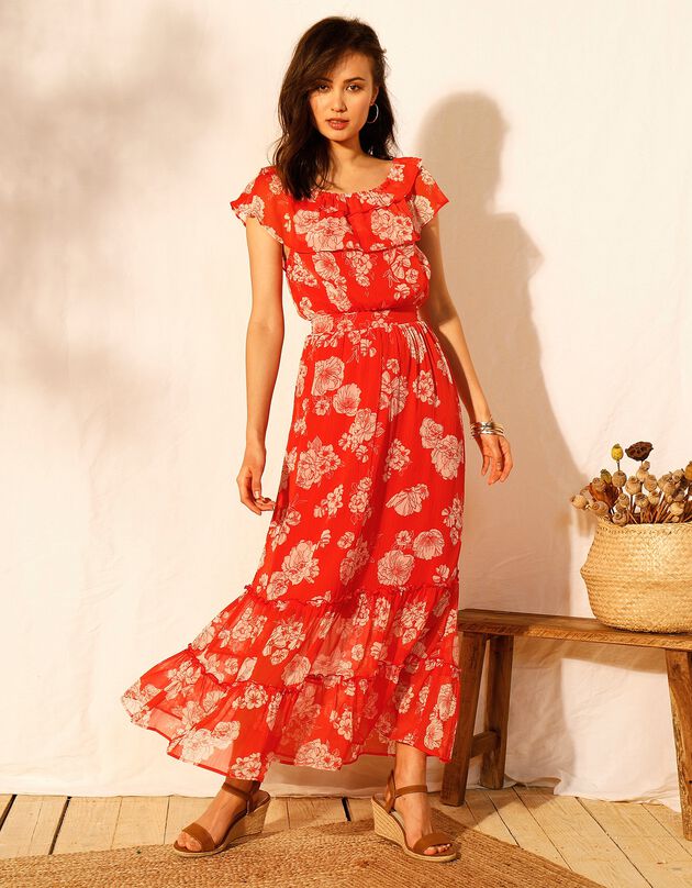 Robe longue volantée manches courtes (capucine) Robe longue volantée manches courtes (capucine)