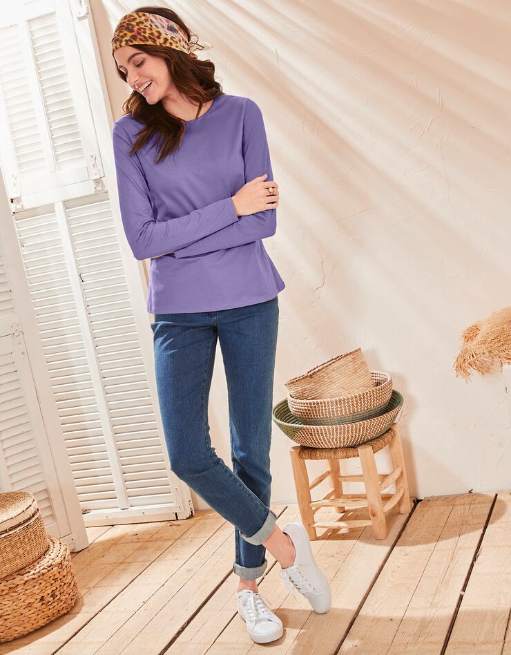 Tee-shirt uni, manches longues (mauve) Tee-shirt uni, manches longues (mauve)