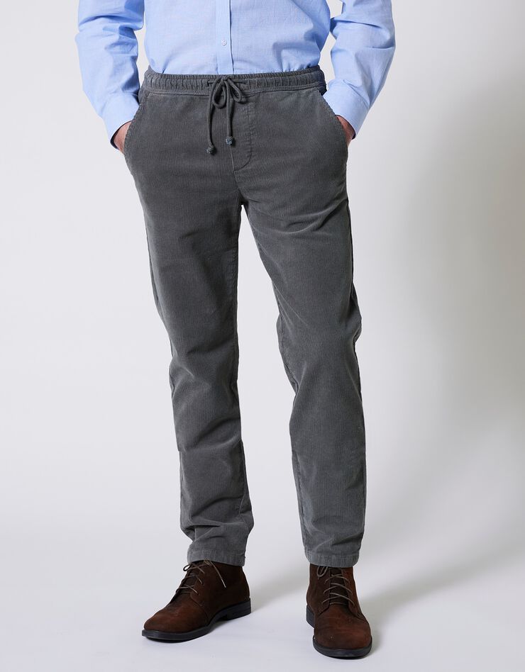 Pantalon en velours fines côtes taille élastiquée (vert grisé) Pantalon en velours fines côtes taille élastiquée (vert grisé)