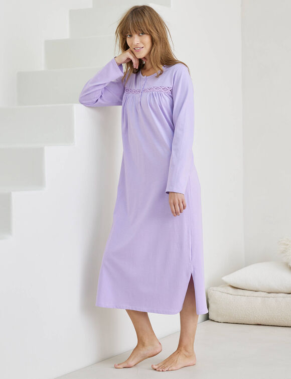 Chemise de nuit longue manches longues unie (parme)