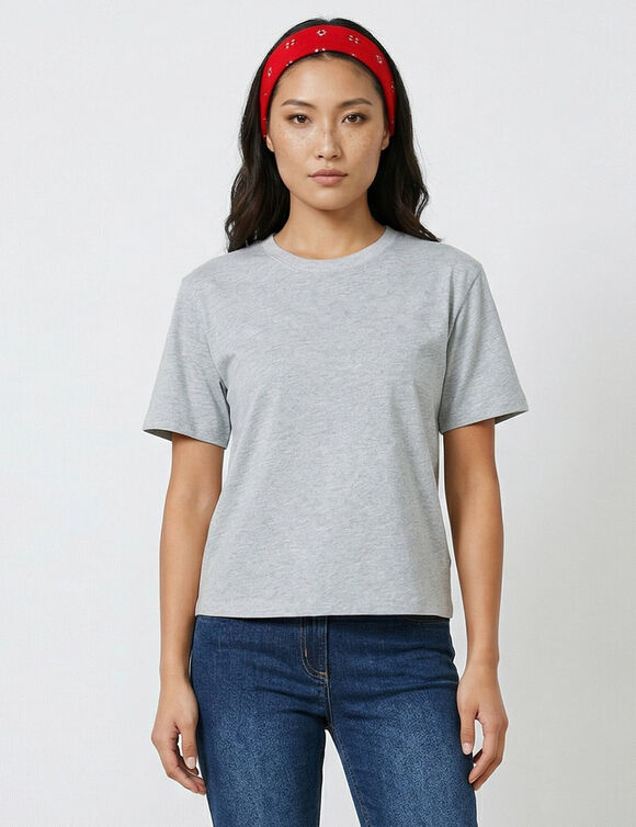 T-shirt bo&icirc;te manches coudes (gris chin&eacute;)