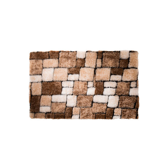 Tapis de bain mosaïque toucher peluche (marron)