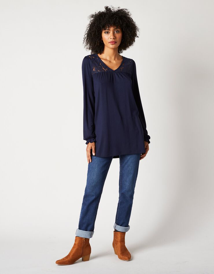 Tunique col V dentelle jersey (marine) Tunique col V dentelle jersey (marine)