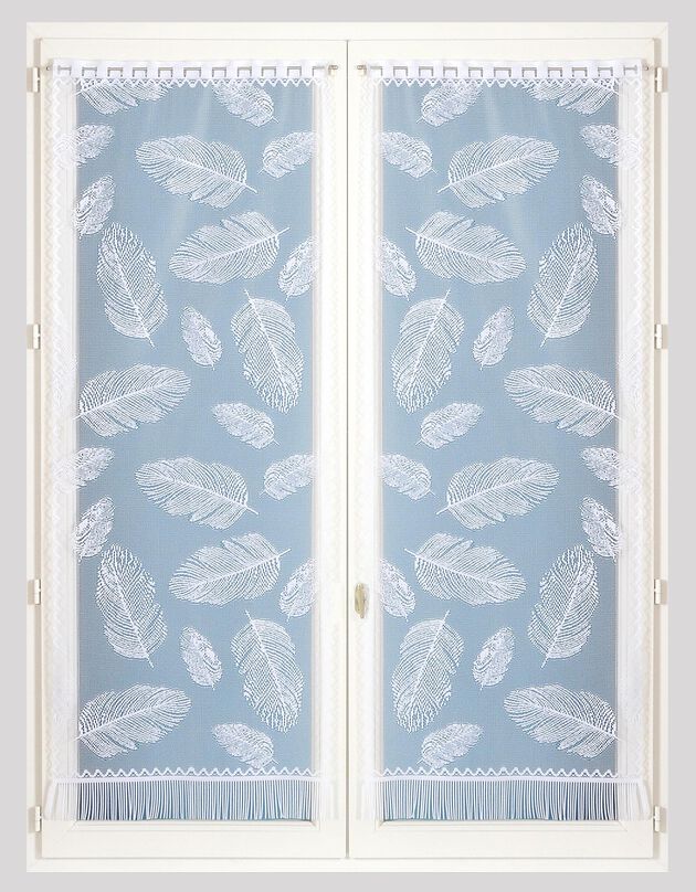 Vitrages droits motifs plumes finition passe-tringle - Paire (blanc)