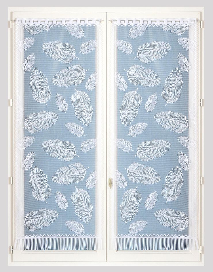Vitrages droits motifs plumes finition passe-tringle - Paire (blanc)