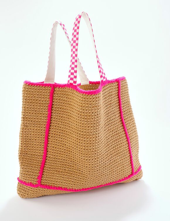 Sac cabas effet crochet finitions contrastées (naturel)