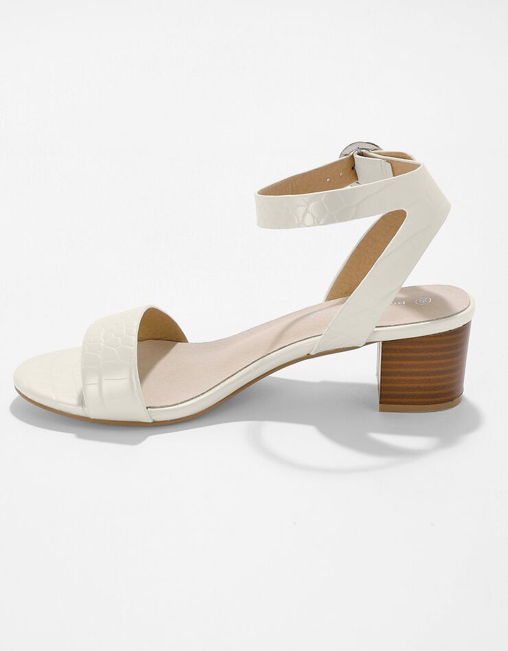 Sandale effet croco à talon effet bois (crème) Sandale effet croco à talon effet bois (crème)