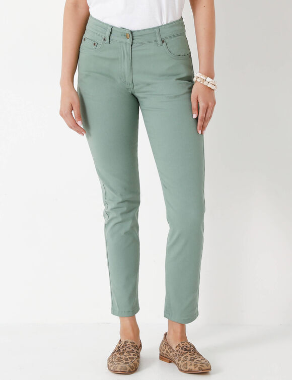 Pantalon 7/8ème fuselé stretch uni (vert grisé)