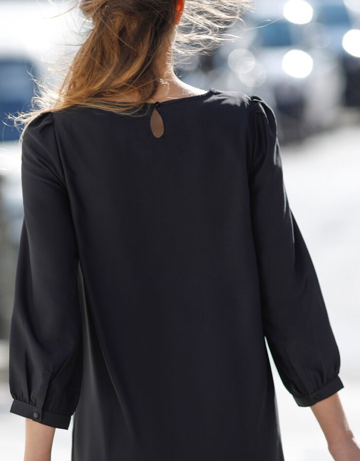 Robe droite manches 7/8ème unie (noir)