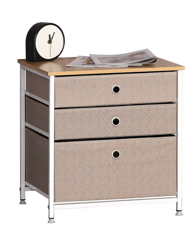 Commode 3 tiroirs métal et tissu (beige)