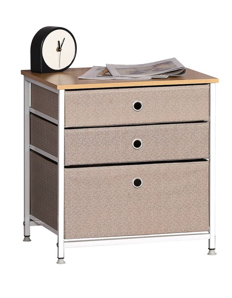 Commode 3 tiroirs métal et tissu (beige)