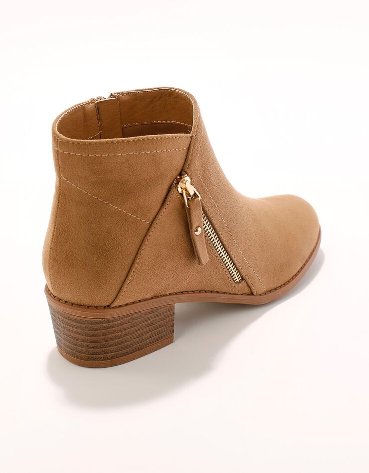 Low-boots zippées à surpiqûres fantaisie effet suédine (beige) Low-boots zippées à surpiqûres fantaisie effet suédine (beige)