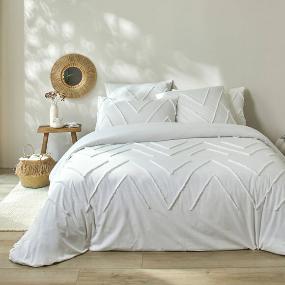 Linge de lit Amezia en coton lavé finition tufté en relief (blanc)