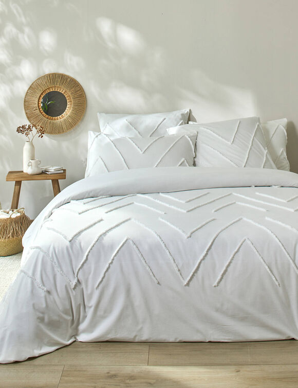 Linge de lit Amezia en coton lavé finition tufté en relief (blanc)