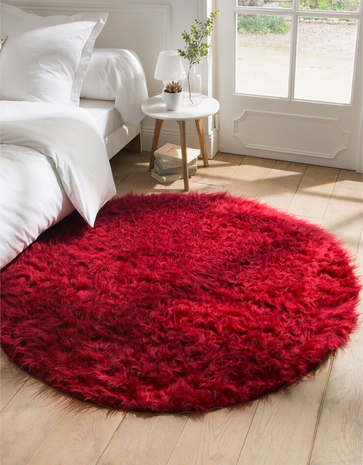 Tapis rond poils longs (rouge)