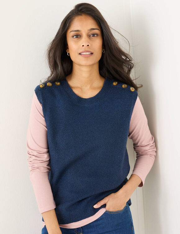 Pull sans manches, épaules boutonnées (marine)