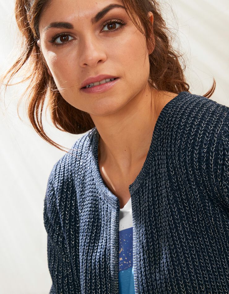 Gilet paletot fils dorés, maille anglaise toucher mohair (marine) Gilet paletot fils dorés, maille anglaise toucher mohair (marine)