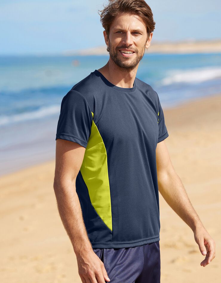 Tee-shirt respirant spécial sport manches courtes (marine / jaune) Tee-shirt respirant spécial sport manches courtes (marine / jaune)