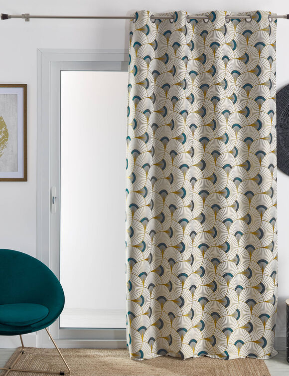 Rideau jacquard imprim&eacute; plumes de paon (ocre)