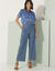 Chemisier smocks épaules, imprimé bouquets (bleu)
