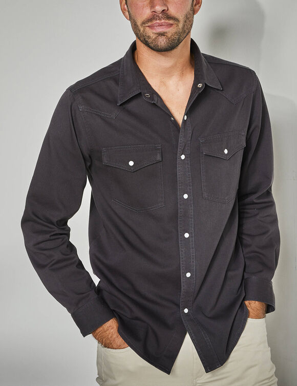 Chemise pressionn&eacute;e manches longues en jean (anthracite)