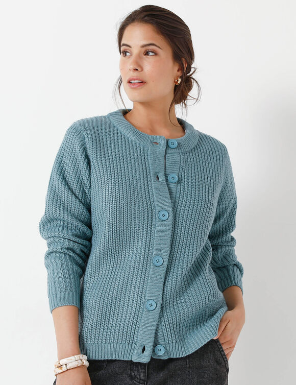 Gilet boutonné en maille anglaise (céladon grise)