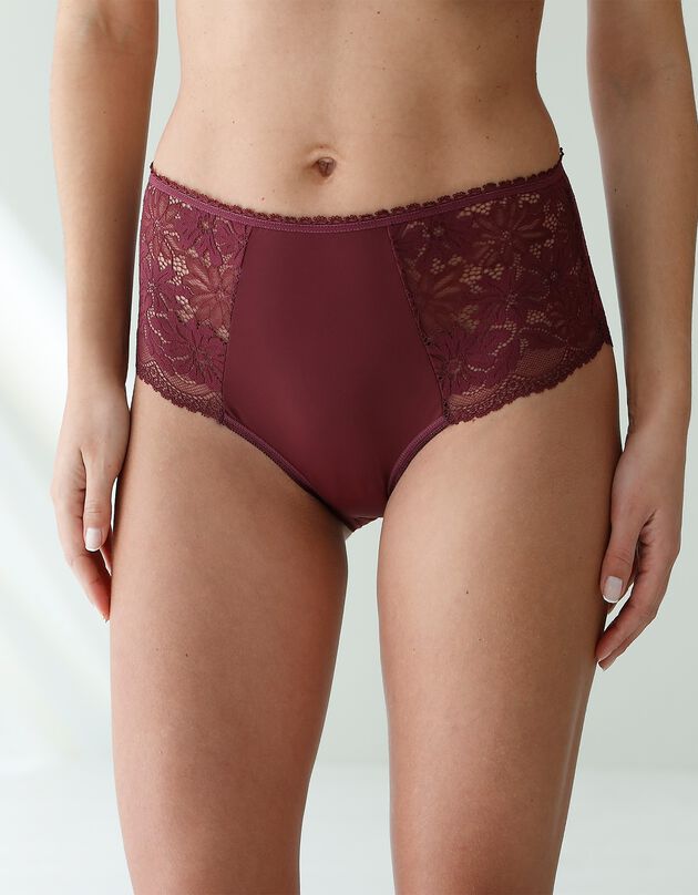 Culotte forme maxi microfibre et dentelle stretch - lot de 2 (aubergine)
