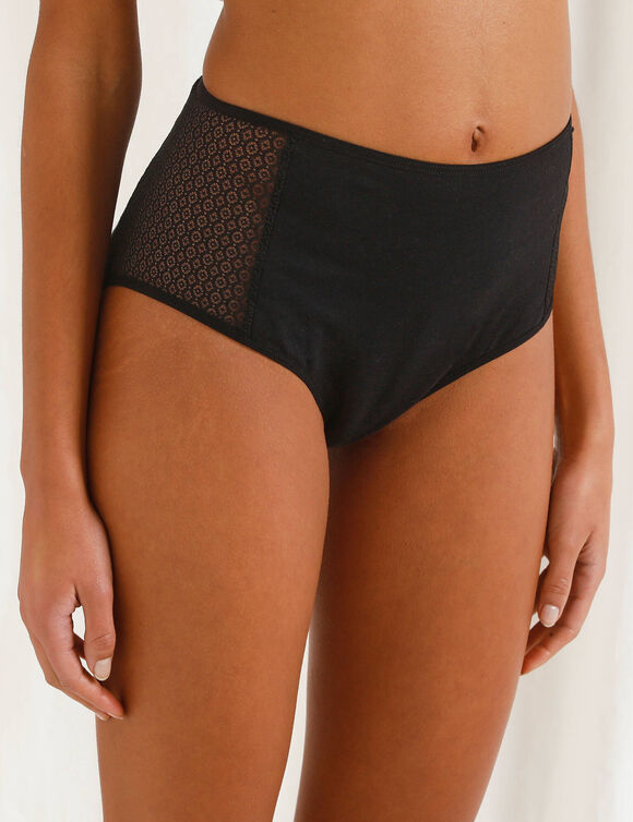 Culotte pour fuites urinaires en coton biologique (**) lavable - flux abondant (noir)
