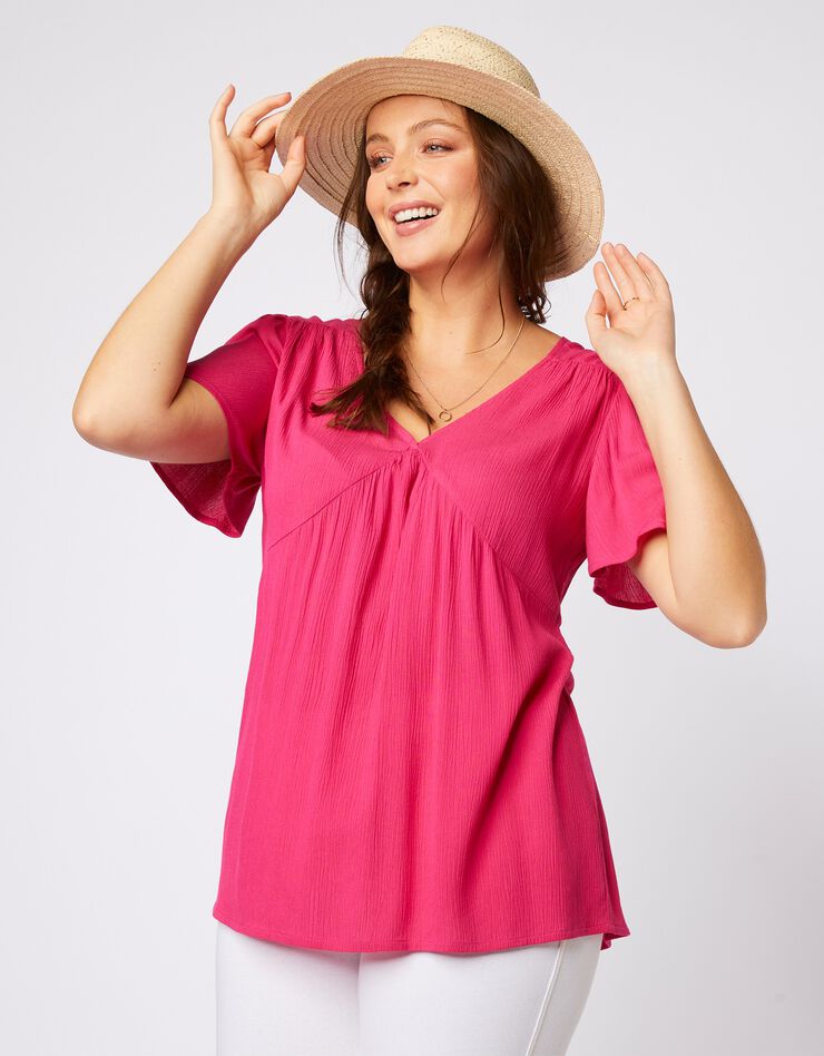 Blouse manches courtes papillon (rose) Blouse manches courtes papillon (rose)
