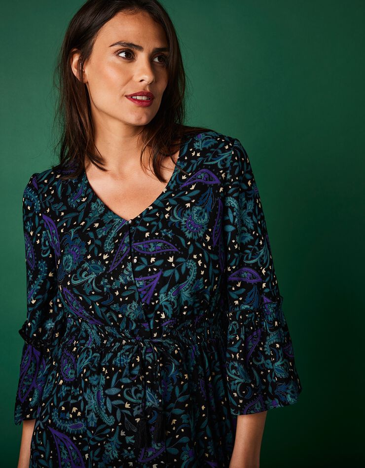Robe imprimée boutonnée (noir / violet)
